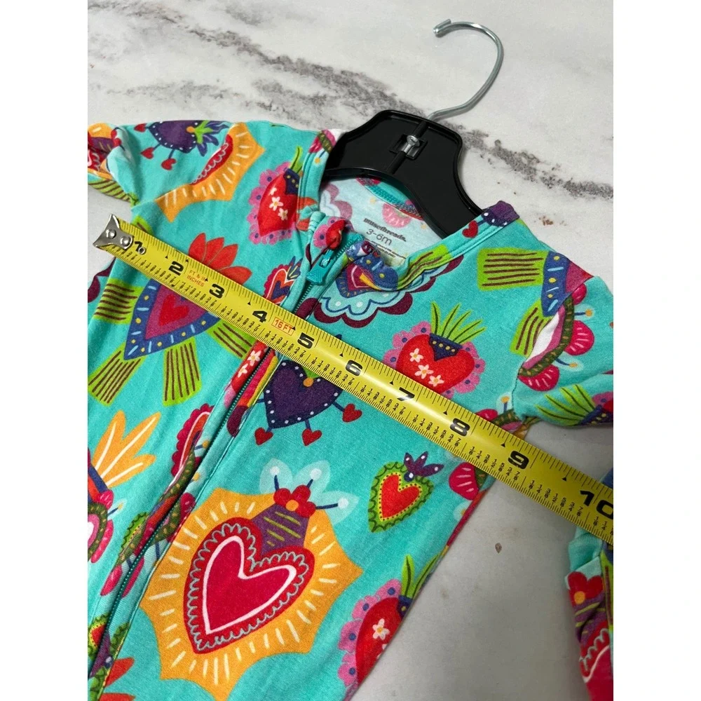 Musethreads Zippy Sleeper Turquoise 3-6mo Sacred Heart Bamboo Viscose Pajamas